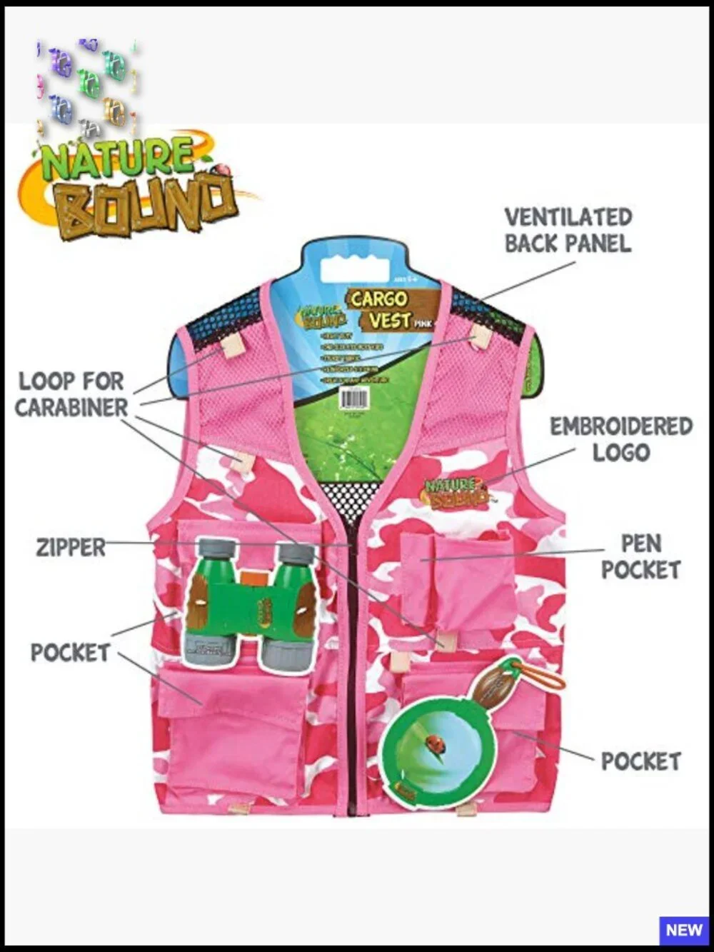 Kids Cargo Vest Pink Camo Outdoor Adventure Play Costume Lightweight Breathable